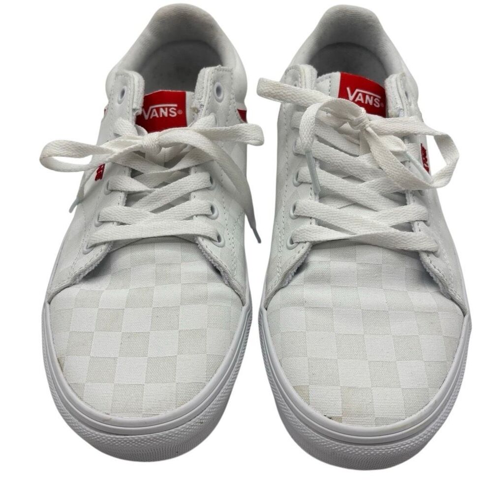 Vans Ward Low Top Sneakers White Checkerboard Red Logo Lace Up Skate Shoes W-9.5 - Picture 3 of 8